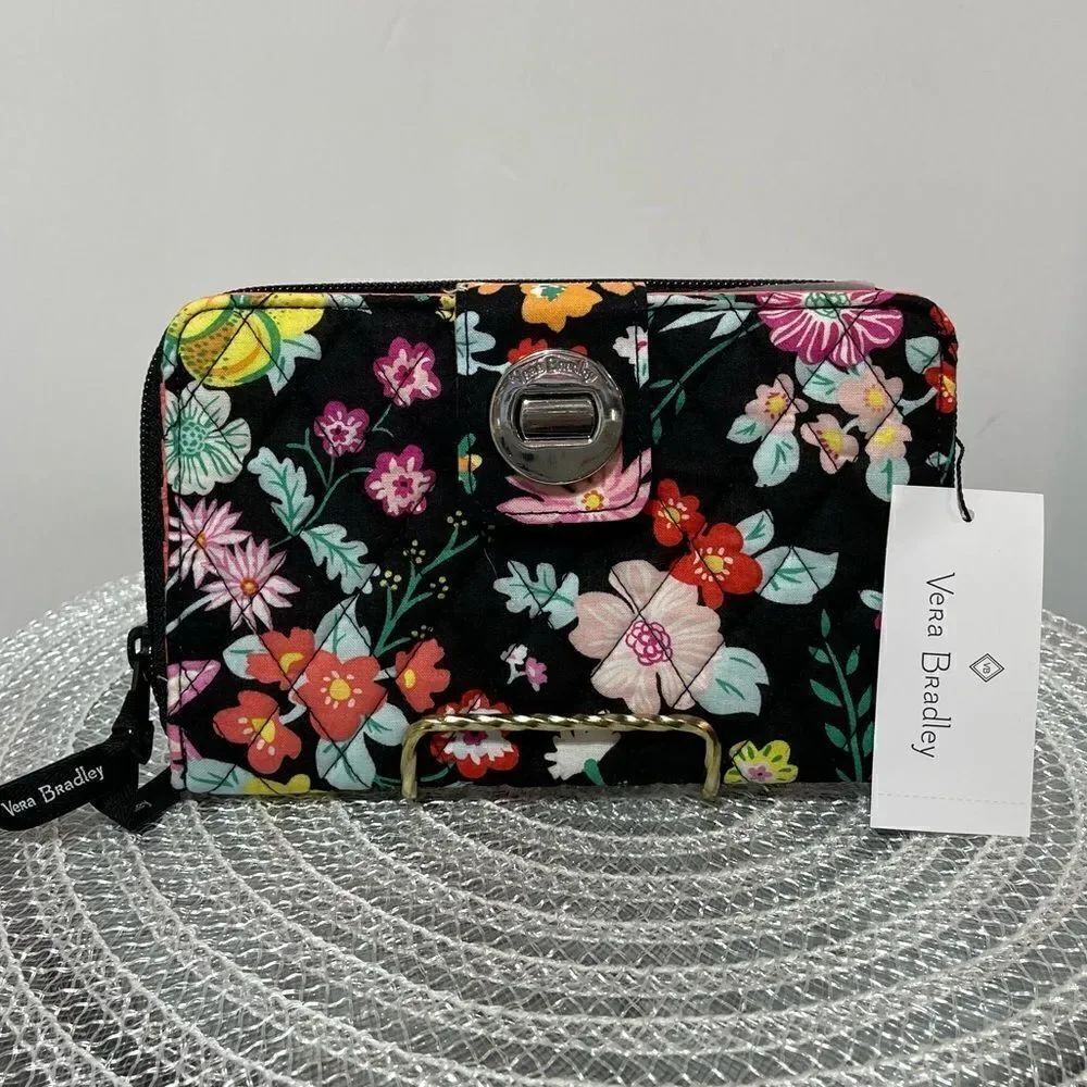 RFID Vera Bradley Turn Lock Wallet Tangerine Twist NWT
